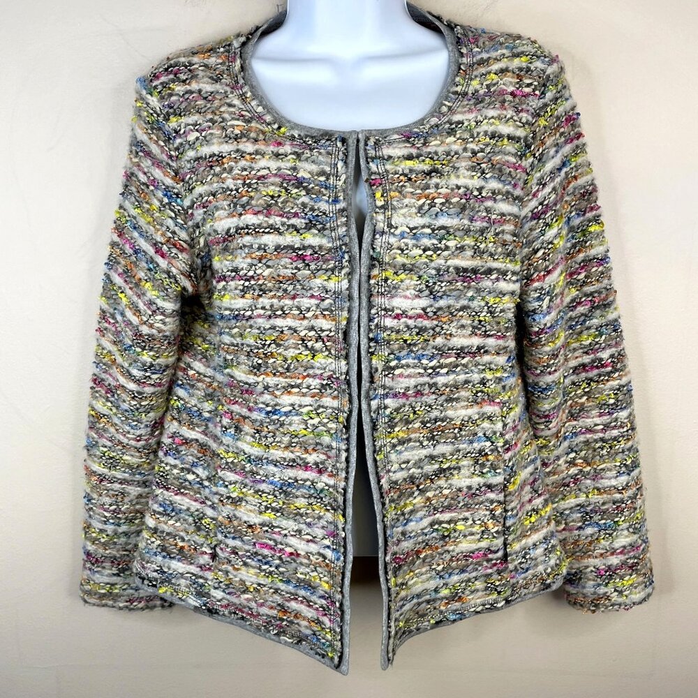 Riani Luxury Tweed Wool Blend Blazer 8 Fuzzy Colorful Chic Jacket‎ Zip Pockets